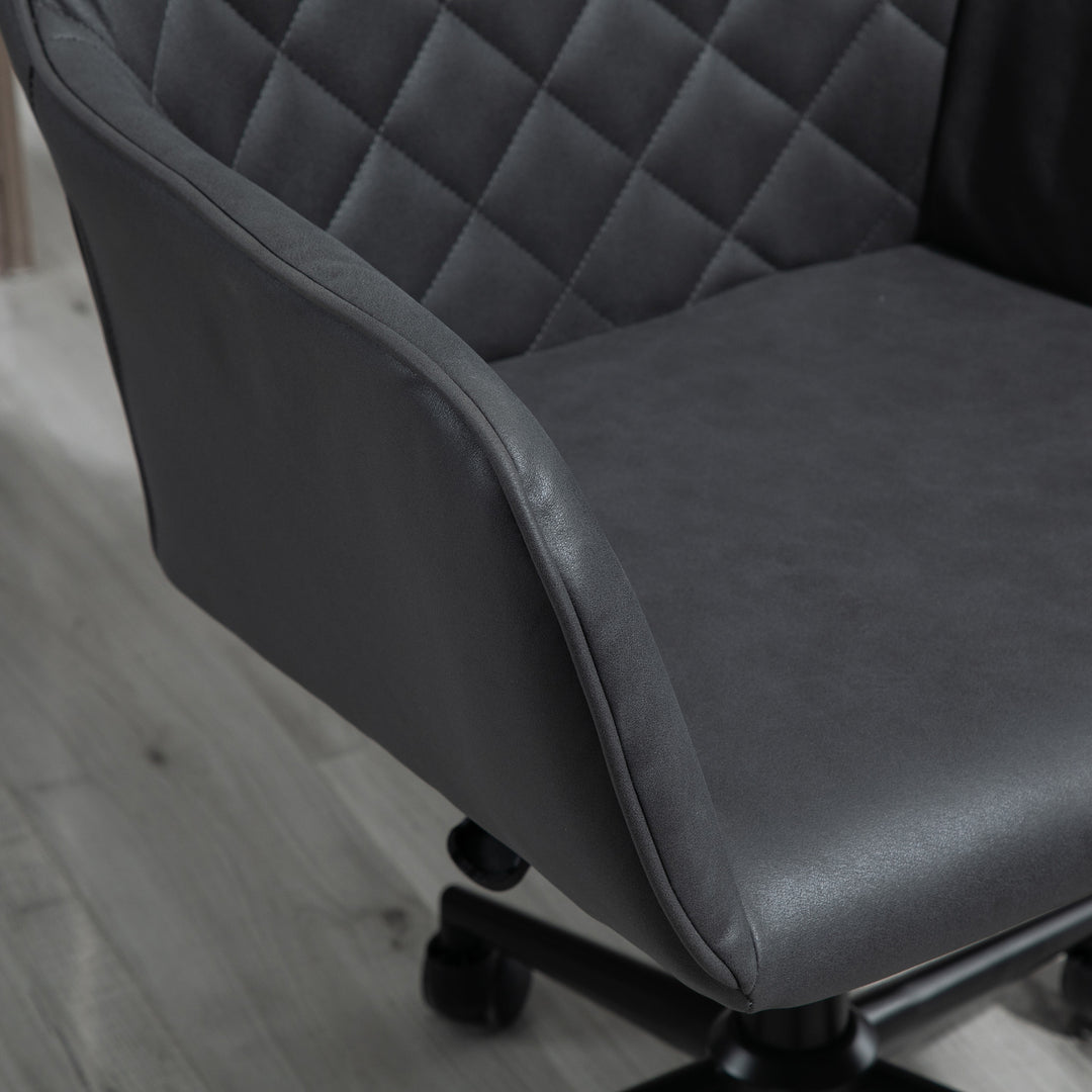 Office Desk Chair, Leather-Feel Fabric Computer Swivel Chair with Rolling Wheels and Adjustable Height for Home, Grey