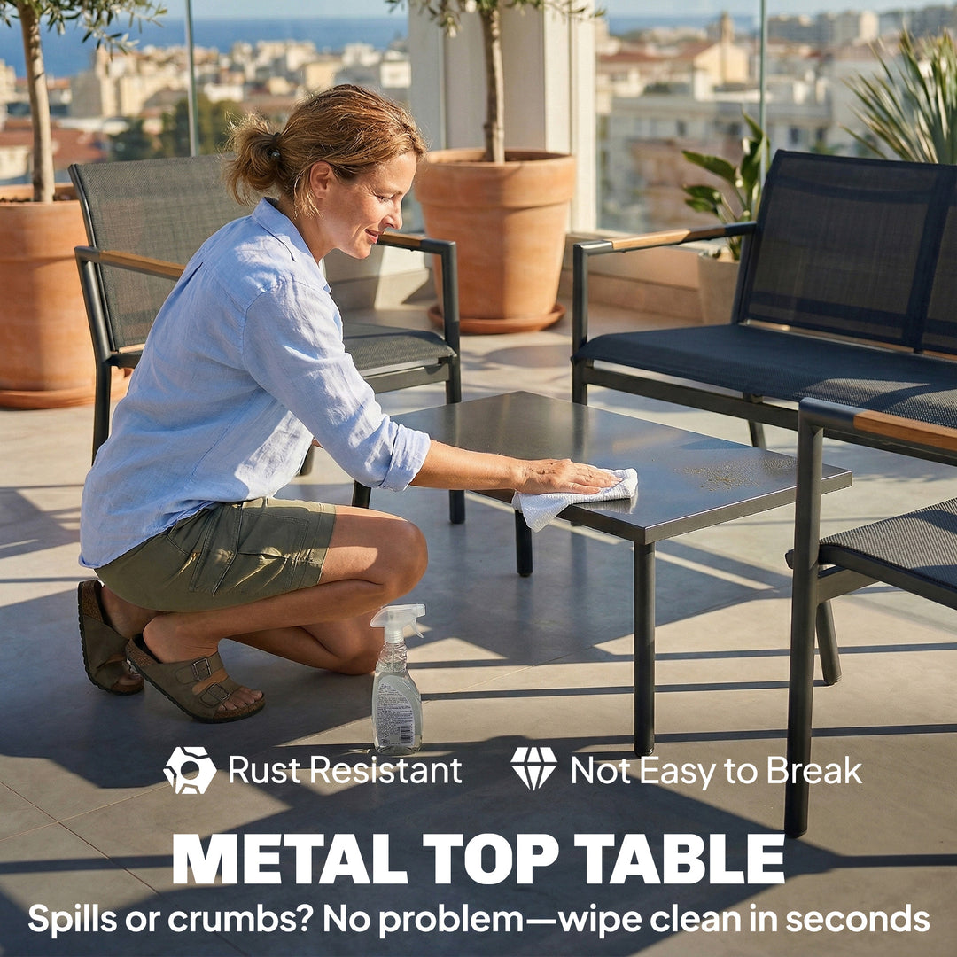 4 Seater Garden Furniture Set with Loveseat, Armchairs, Table, Metal G