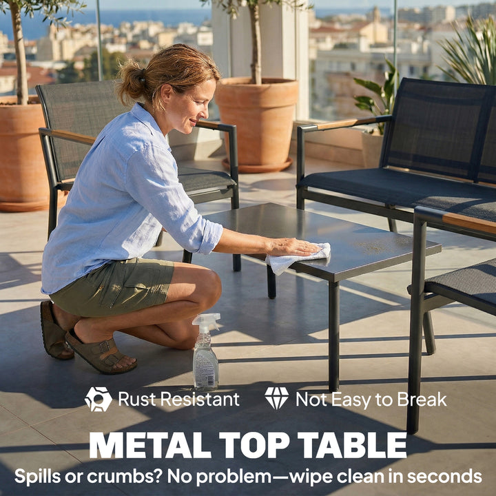 4 Seater Garden Furniture Set with Loveseat, Armchairs, Table, Metal G