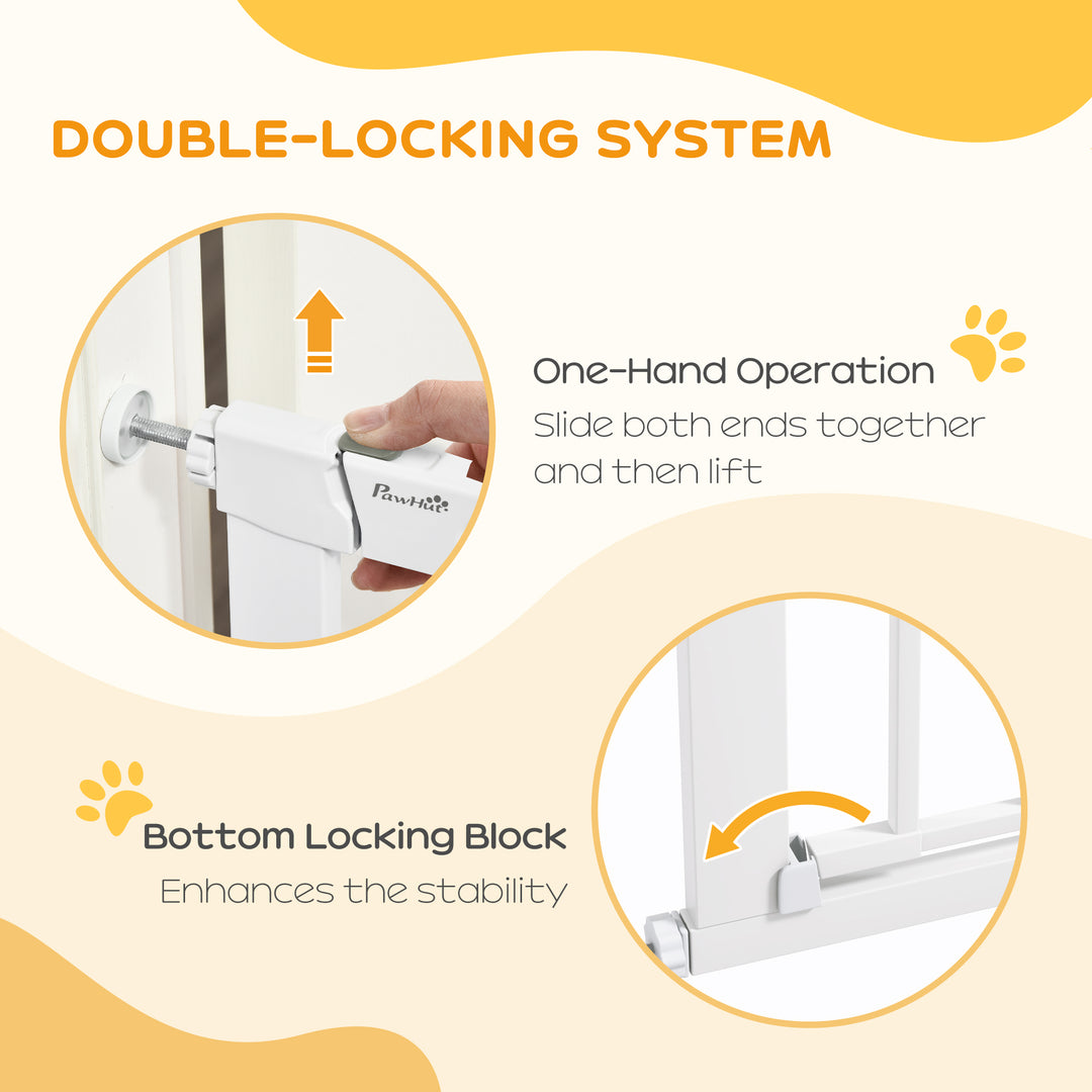 75-82cm Pet Safet Gaye, Pressure Fit Stair, with Cat Flap, Double Locking, White