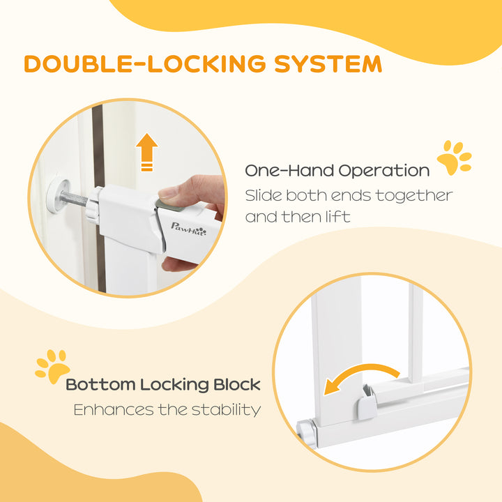 75-82cm Pet Safet Gaye, Pressure Fit Stair, with Cat Flap, Double Locking, White