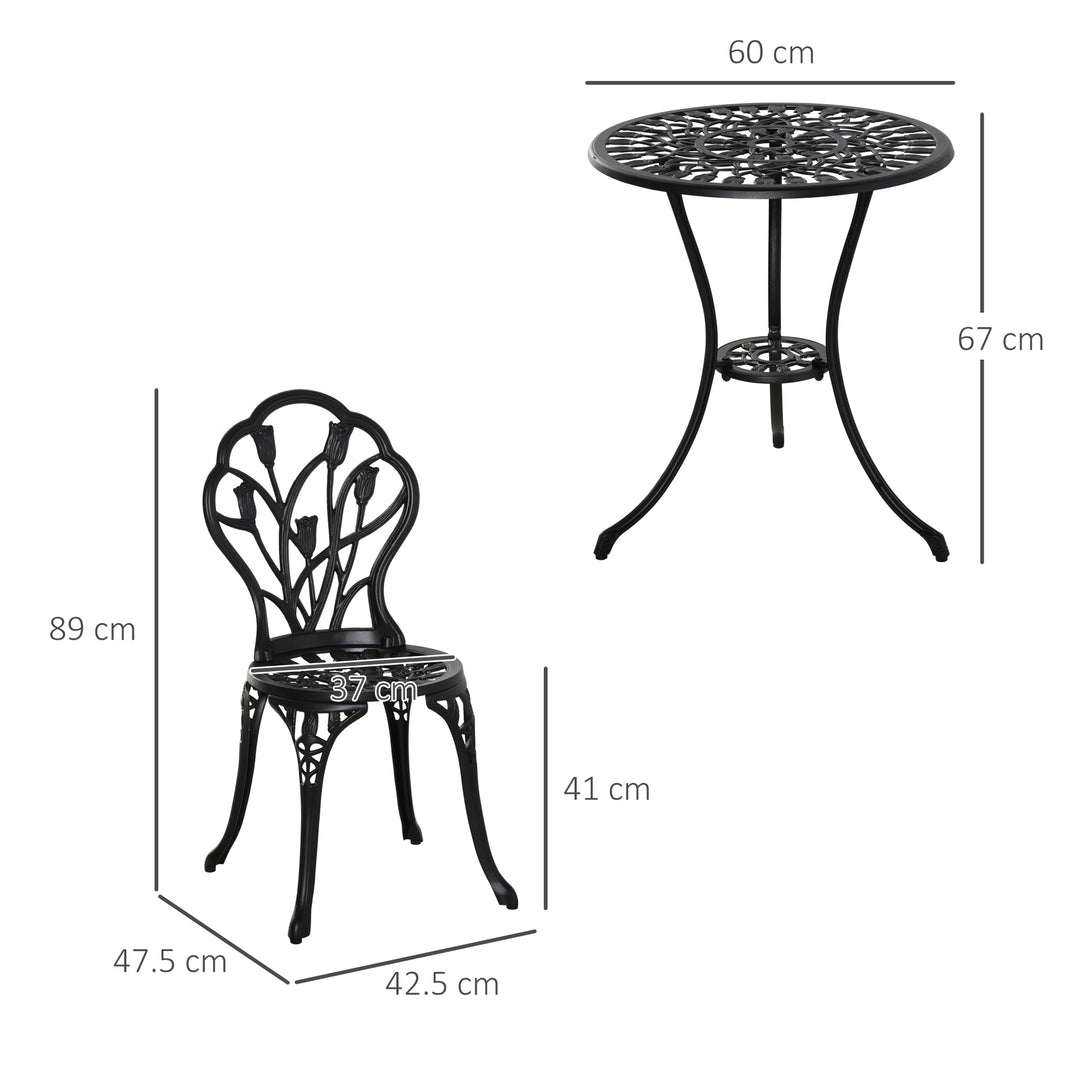 Three-Piece Aluminium Floral Bistro Garden Set - Black