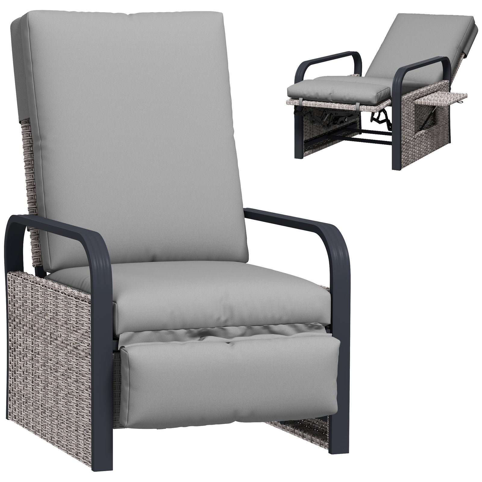 140° Reclining Rattan Armchair - Mixed Grey