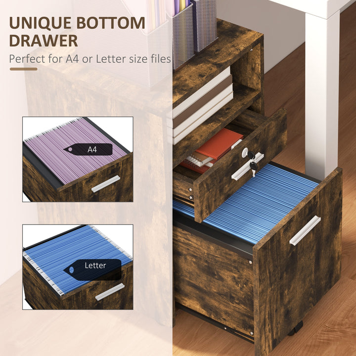 Lockable Two-Drawer Filing Cabinet, with Wheels - Wood-Effect