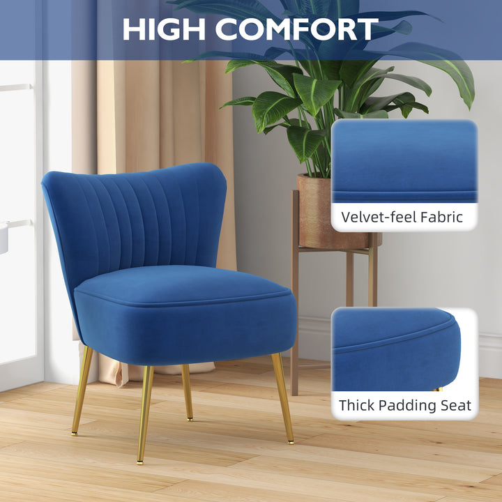 HOMCOM Set of 2 Accent Chairs, Upholstered Living Room Chairs with Gold Tone Steel Legs, Wingback Armless Chairs, Dark Blue