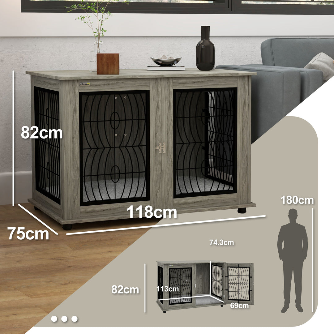 PawHut 44.5" Indoor Dog Crate Furniture End Table with Soft Washable Cushion, Lockable Front Door, for Extra Large Dogs | Aosom UK