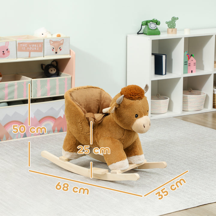 MCL Baby Rocking Horse with Safety Belt, Wood Base, Animal Rocker for Children, Brown