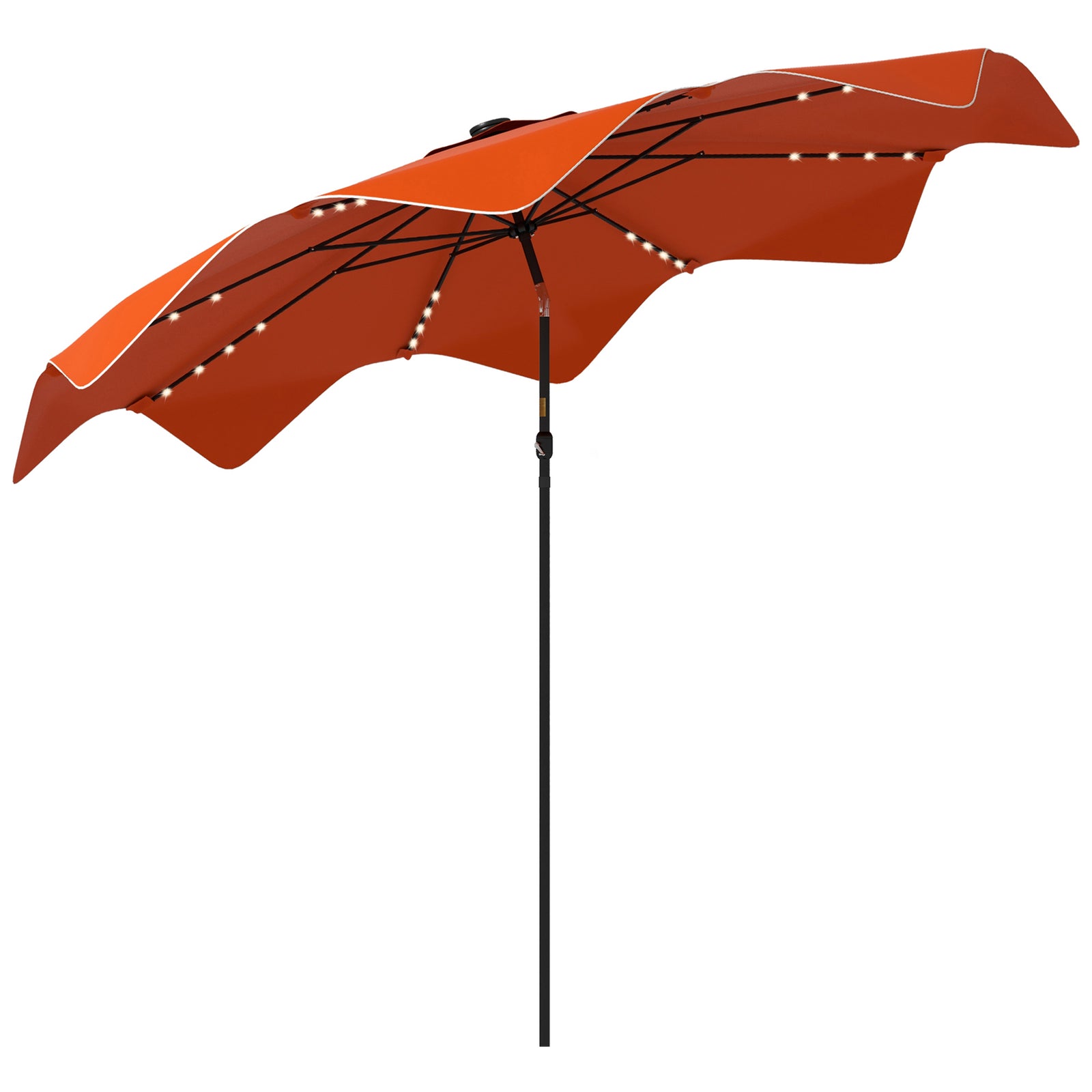 Solar Patio Umbrella with LED and Tilt, Outdoor Market Table Umbrella Parasol with Crank, 3 x 3 (m), Orange