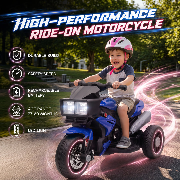 Kids Electric Motorcycle Ride-On Toy, 3-Wheel Battery-Operated Motorbi