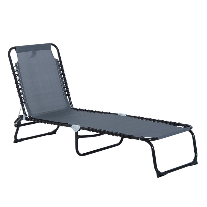 Outsunny Beach Chaise Chair, Folding Sun Lounger, Garden Reclining Cot, Camping Hiking Recliner with 4 Position Adjustable Back, Grey | Aosom UK