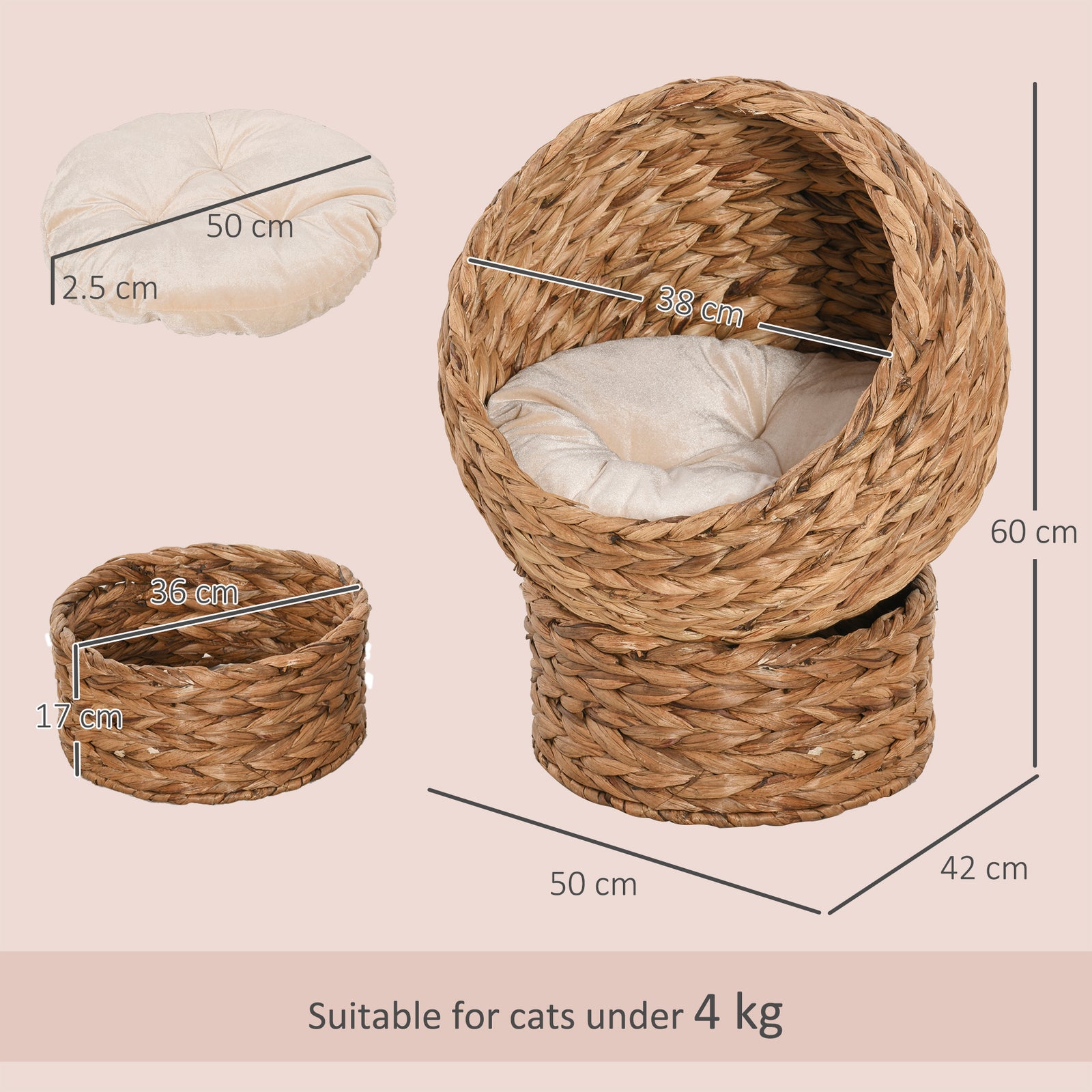 Woven Banana Leaf Elevated Cat Bed Wicker Kitten Basket Pet Den, House