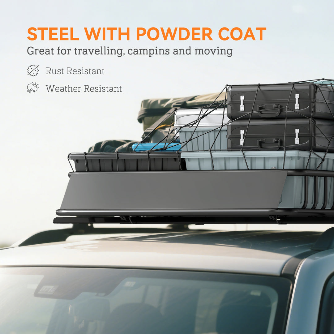 Universal Roof Rack Basket Tray, 90.7 kg Steel Car Rooftop Luggage Cargo Carrier Holder with Wind Fairing, Side Rails for SUVs, Pickups, Sedans, Off-Road Vehicles, 110.5 x 99.5 x 18.5 cm, Black