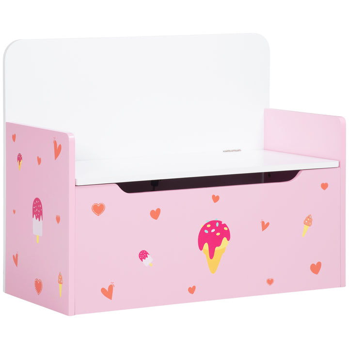 ZONEKIZ Dual-Purpose Toy Chest: Wooden Storage Bench with Safety Mechanism, Pretty in Pink | Aosom UK