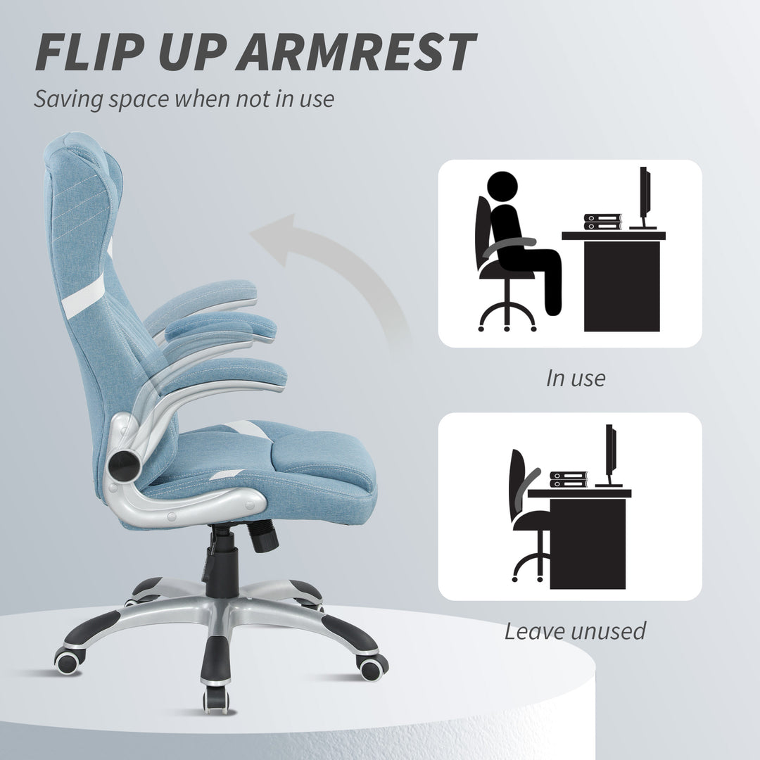 Linen-Look Office Chair, with Adjustable Height and Tension - Blue
