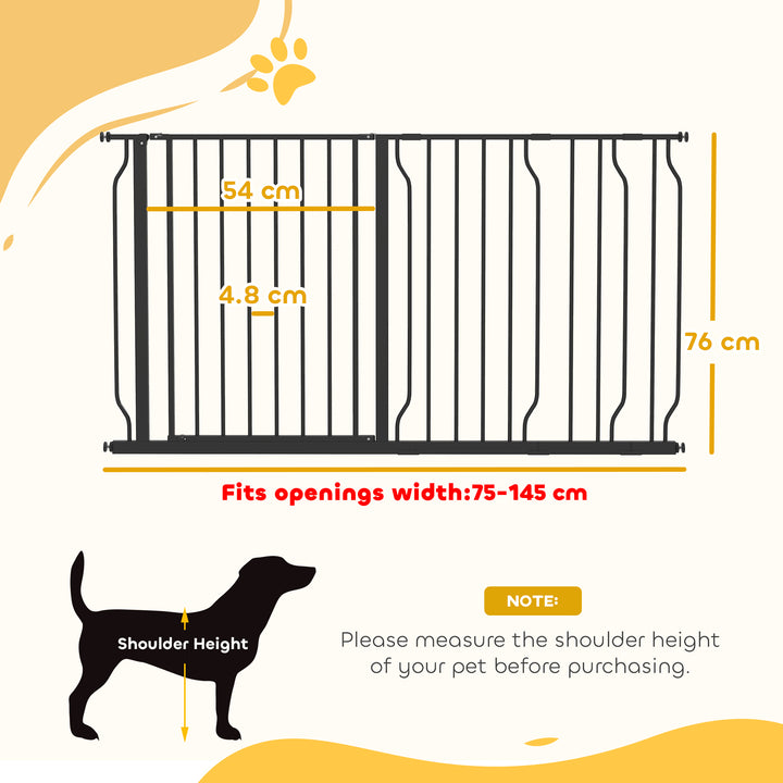 Extra Wide Dog Safety Gate, with Door Pressure, for Doorways, Hallways, Staircases - Black