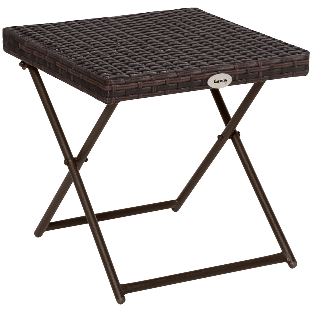 Folding Rattan Garden Coffee Table, Small Square Outdoor Bistro Side Table with Rattan Top for Patio, Balcony, Porch, 40 x 40 x 40 cm, Brown