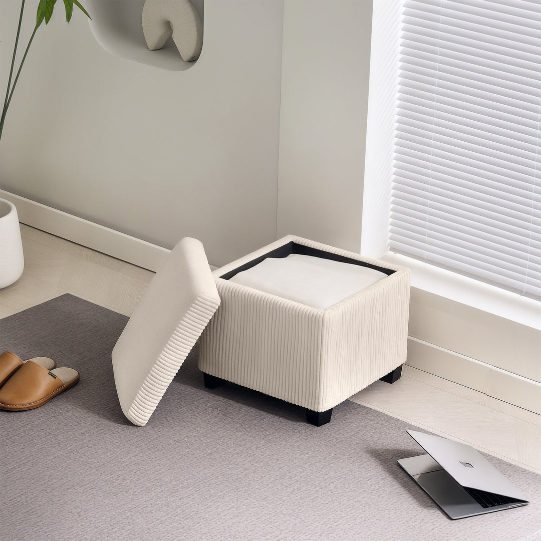 Storage Ottoman Bench, Corduroy Footstool with Removable Lid and Legs, 40cm Storage Chest Box for Living Room, Bedroom, Hallway, Beige