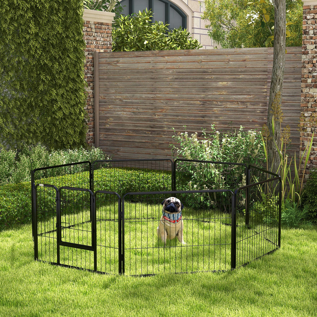 PawHut Heavy-Duty Dog Playpen, 8 Panel Steel Pet Exercise Pen, Foldable and Portable, Black