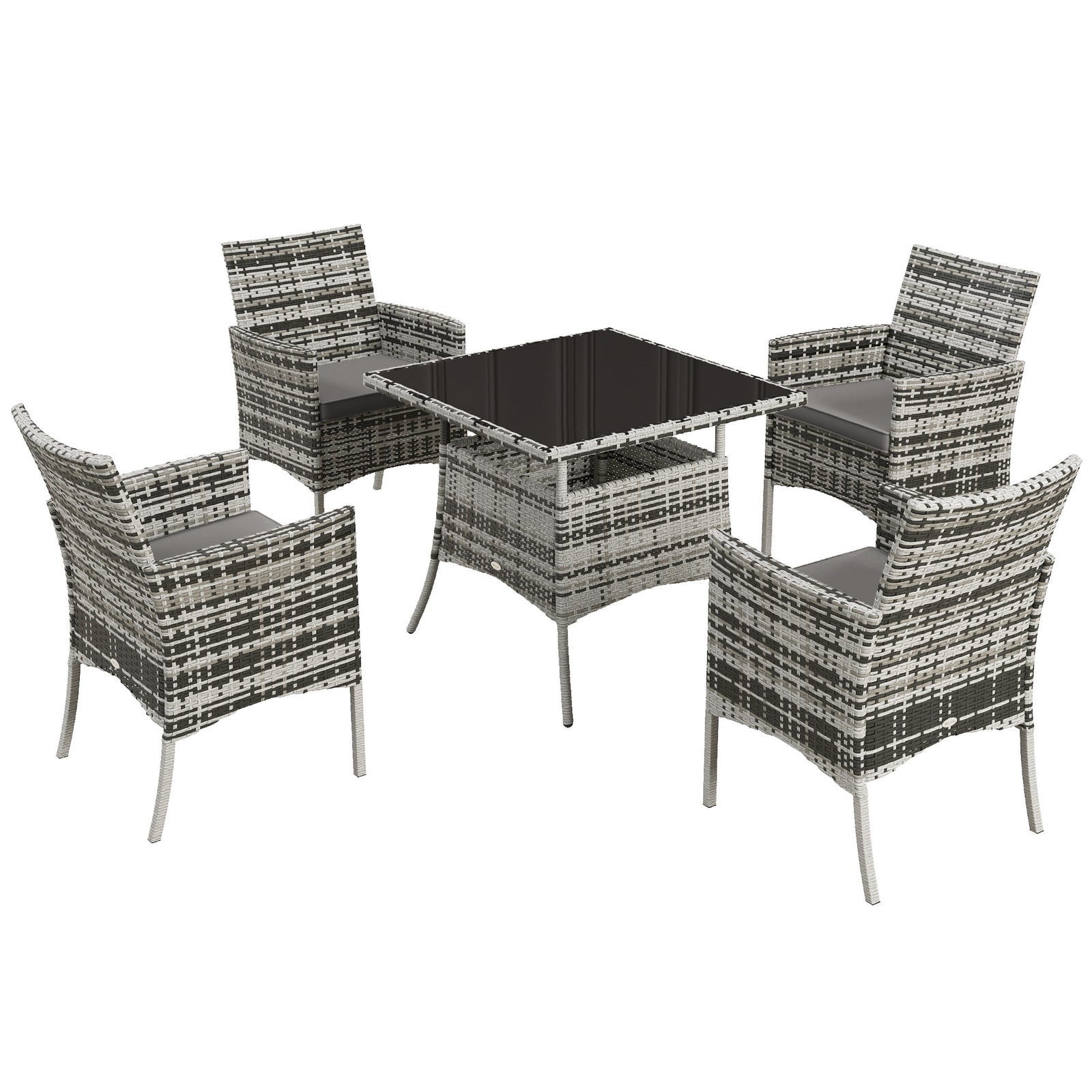 Five-Pieces Rattan Dining Set - Mixed Grey