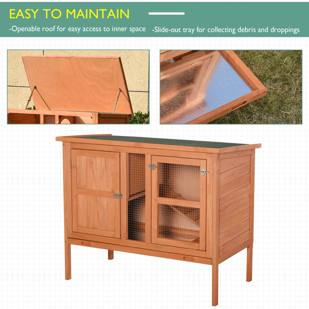 Wooden Guinea Pigs Hutches Elevated Pet Bunny House with Slide-Out Tray Openable Roof