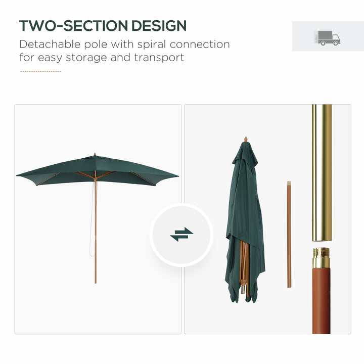 2 x 3m Wooden Garden Parasol Umbrella Outdoor Sun Shade Canopy, Green