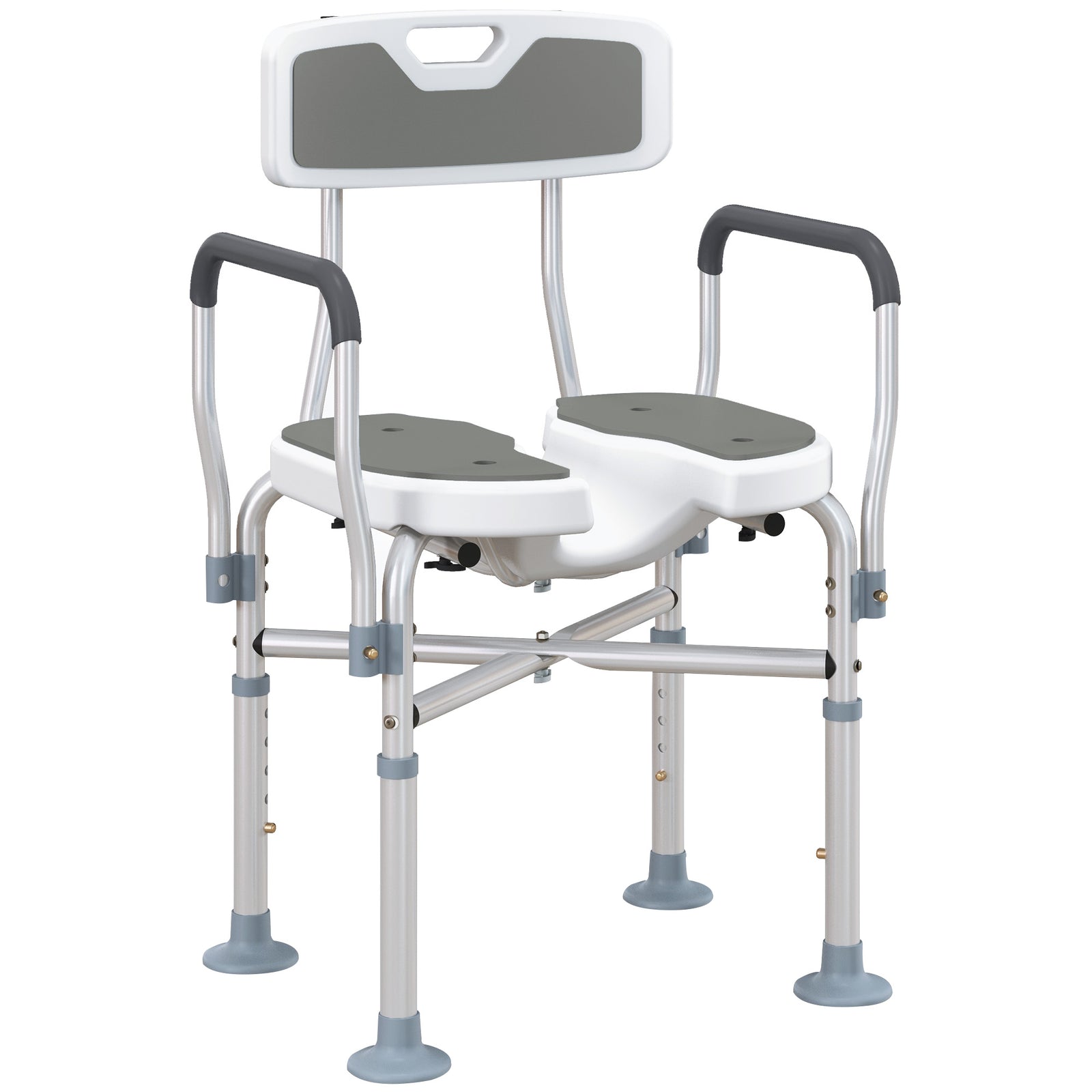Shower Chair with Upgraded U-shaped Seat and Reinforced Crossbars, Height Adjustable Padded Bath Chair with Non-slip Feet for Elderly Seniors Disabled Handicap, Tool-Free Assembly, Grey