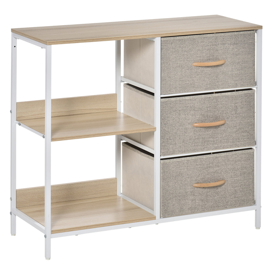 MCL Chest of Drawers Storage  Dresser Cabinet Organizer with 3 Fabric Drawers and 2 Display Shelves for Living Room, Bedroom, Hallway, Beige