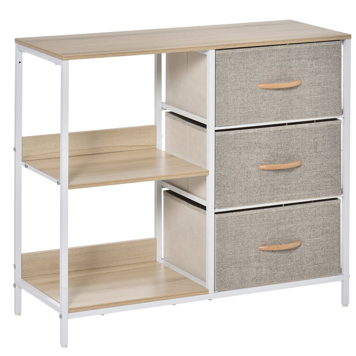 MCL Chest of Drawers Storage  Dresser Cabinet Organizer with 3 Fabric Drawers and 2 Display Shelves for Living Room, Bedroom, Hallway, Beige