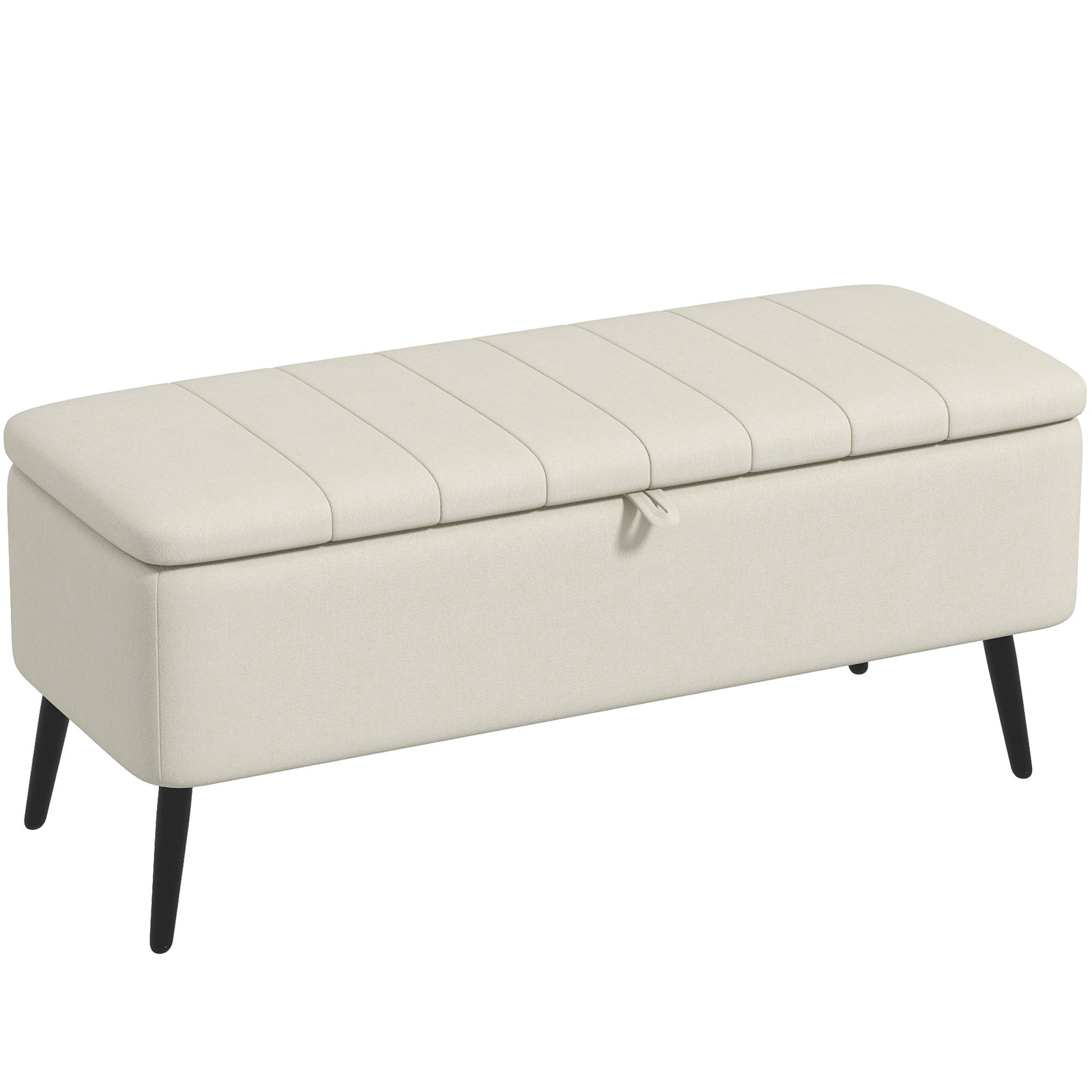 Linen-Look 92 x 31cm Storage Ottoman - Cream White