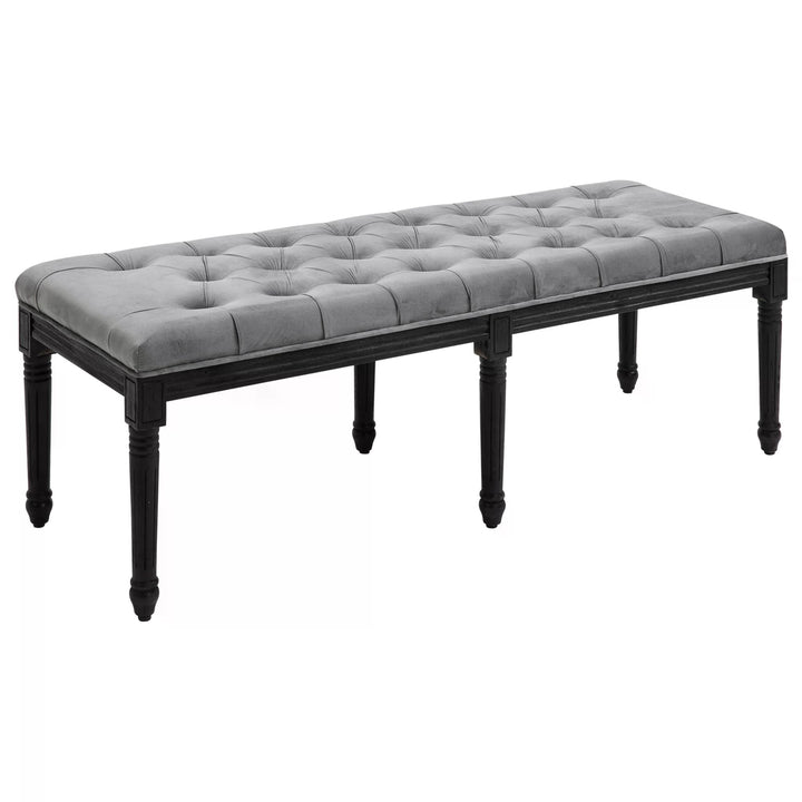 HOMCOM Fabric Bed End Bench Velvet Upholstered Tufted Accent Lounge Sofa Window Seat for Living Room, Bedroom, Hallway, Grey