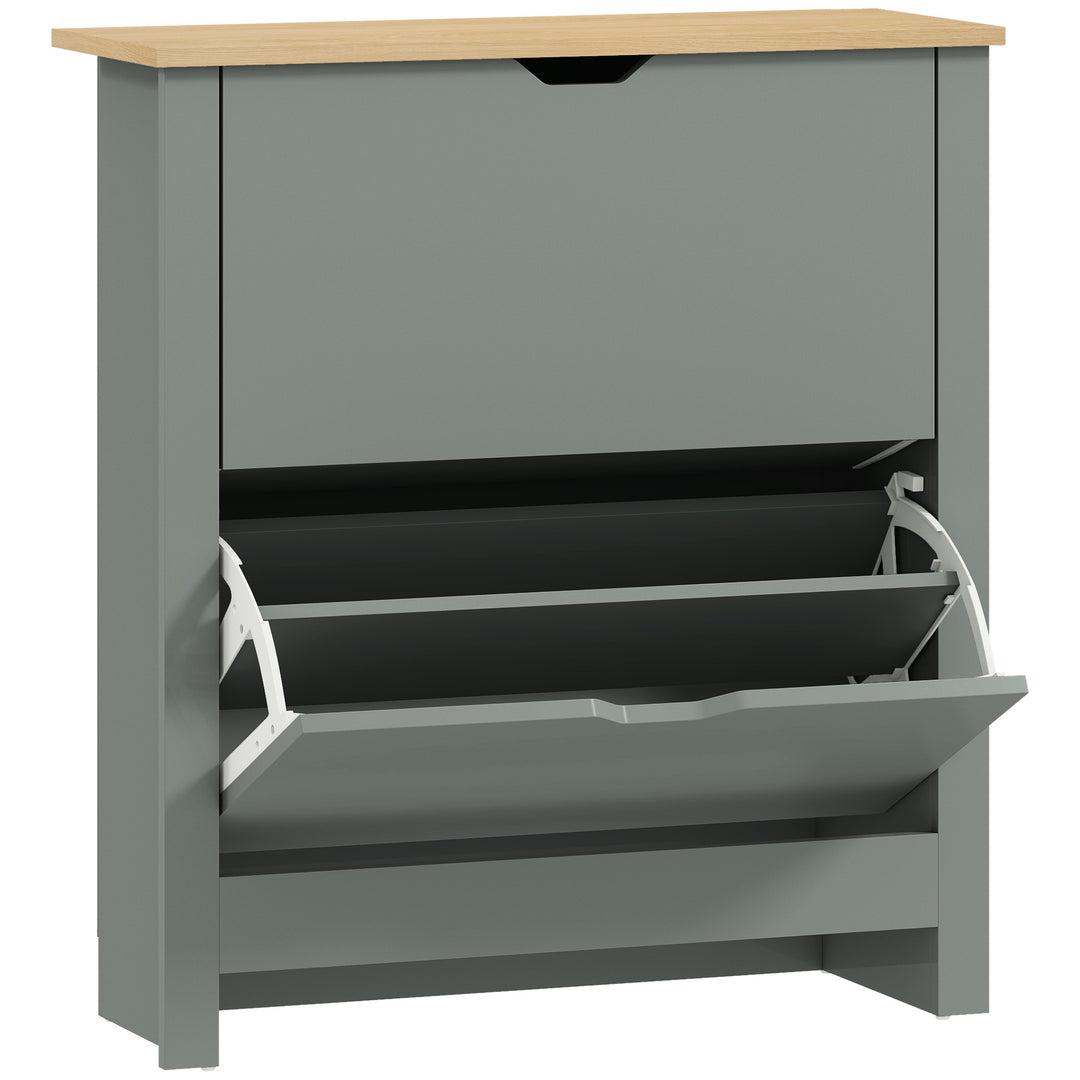 Slim Shoe Cabinet, Narrow Shoe Cupboard with 2 Flip Drawers, Adjustabl