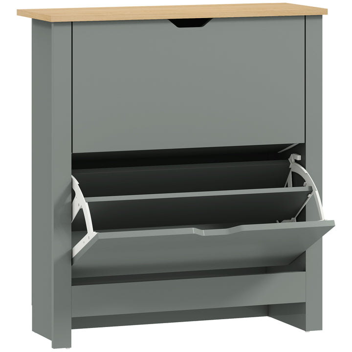 Slim Shoe Cabinet, Narrow Shoe Cupboard with 2 Flip Drawers, Adjustabl