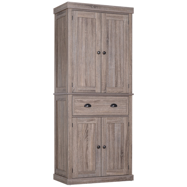 HOMCOM Traditional Colonial Freestanding Kitchen Cupboard Storage Cabinet - 76L x 40.5W x 184H (cm) Dark Wood Grain | Aosom UK