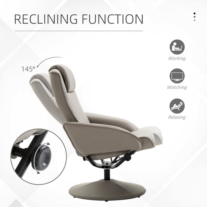 Recliner Chair and Footstool, Swivel PU Leather Upholstered Armchair with Footstool and Adjustable Backrest for Living Room, Bedroom, Grey