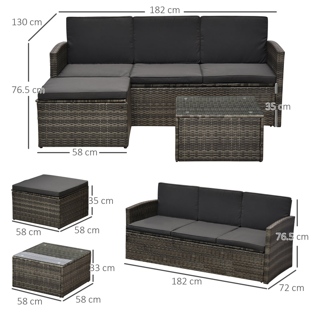 Outsunny 4-Seater Outdoor Garden Rattan Furniture Set w/ Table Grey | Aosom UK