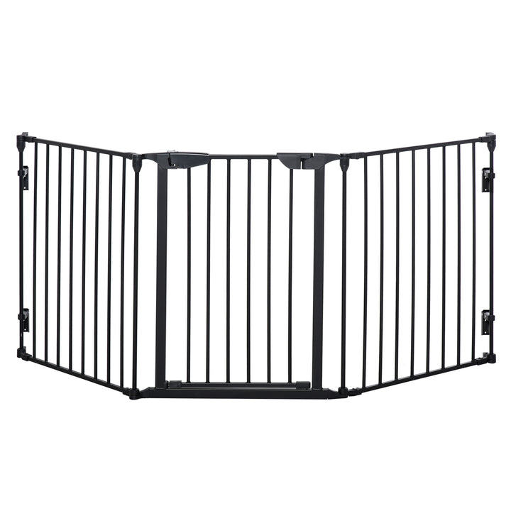 PawHut 3-Panel Metal Pet Gate: Safety Fence for Dogs with Walk Through Door & Auto Close Lock, Room Divider, Black | Aosom UK