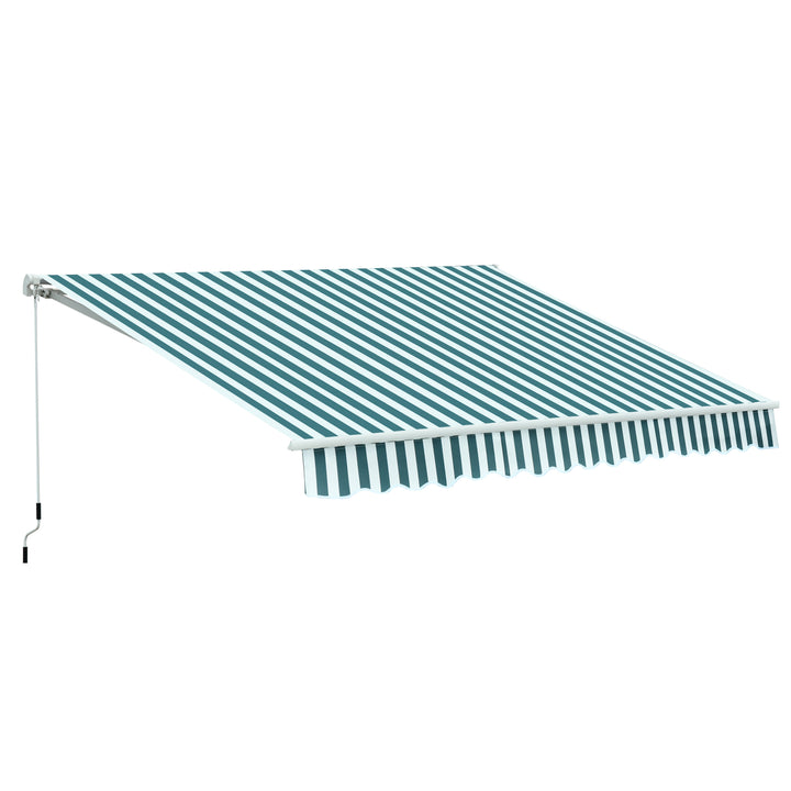 Outsunny 3 x 2.5m Patio Awning, Anti-UV and Waterproof Sun Shade Canopy with Chain Drive and Hand Crank, Green/White Stripes | Aosom UK