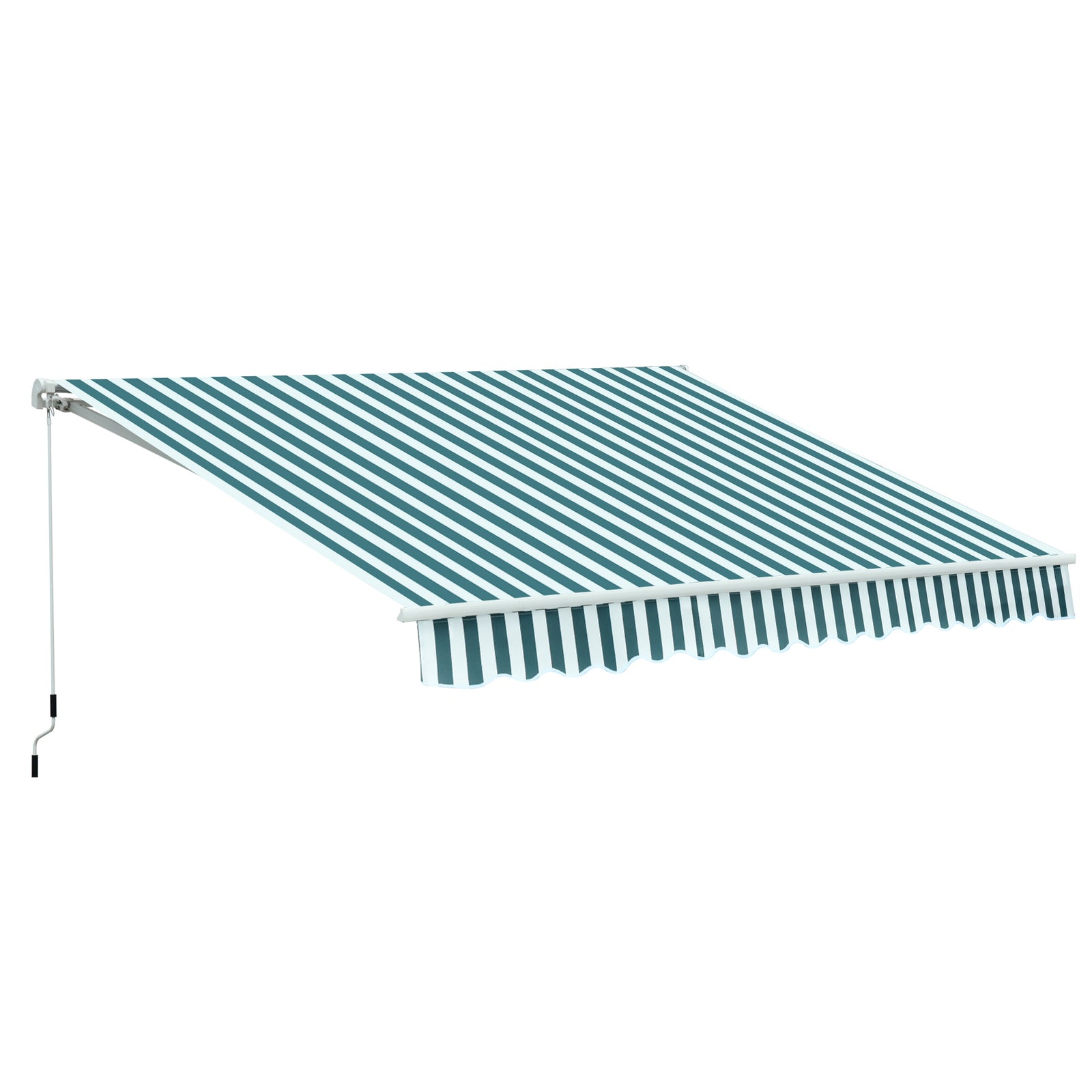 3 x 2.5m Patio Awning, Anti-UV and Waterproof Sun Shade Canopy with Chain Drive and Hand Crank, Green/White Stripes