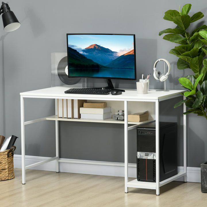 HOMCOM Compact Computer Desk, Small Writing Study Table, Home Office PC Workstation with Storage Shelf, White | Aosom UK