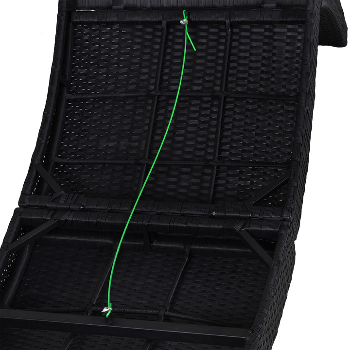Outdoor Foldable PE Rattan Sun Lounger with Soft Padded Cushion, Ergonomic Curved Design Sun Bed for Balcony, Garden, Black