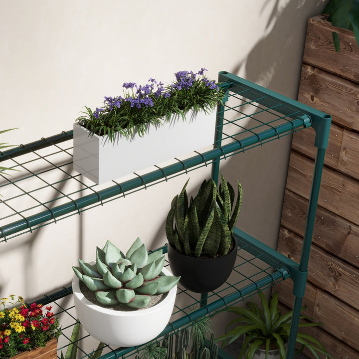 Modern Plant Stand, 4-Tier Planter Holder with Steel Frame, Outdoor Flower Display Rack for Potted Plants Garden Balcony Decor, Dark Green