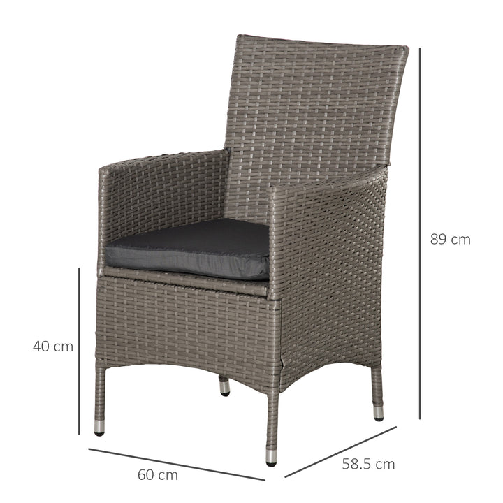Outsunny 2 Seater Outdoor Rattan Armchair Dining Chair Garden Patio Furniture w/ Armrests Cushions Grey