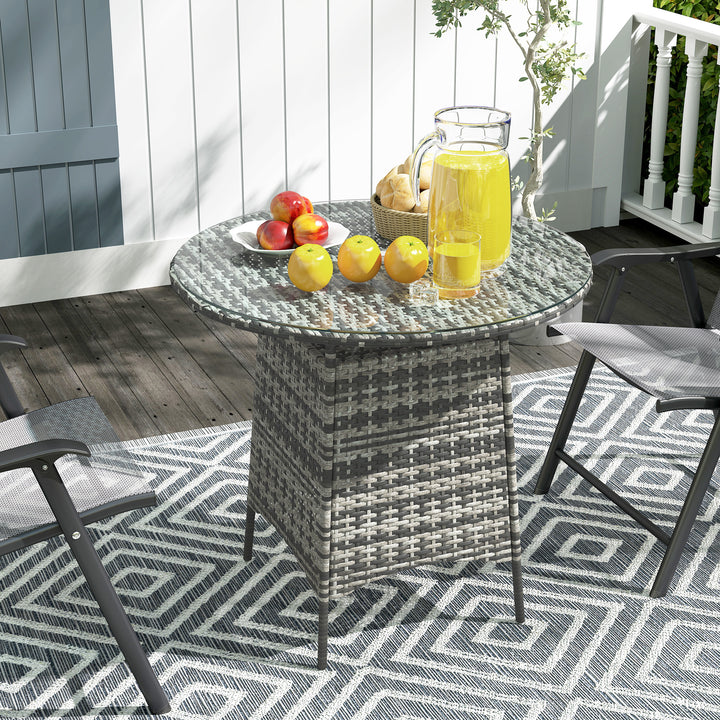 Wicker Garden Rattan Table, Patio Furniture Outdoor Coffee Table with Umbrella Hole and Tempered Glass Top, Grey