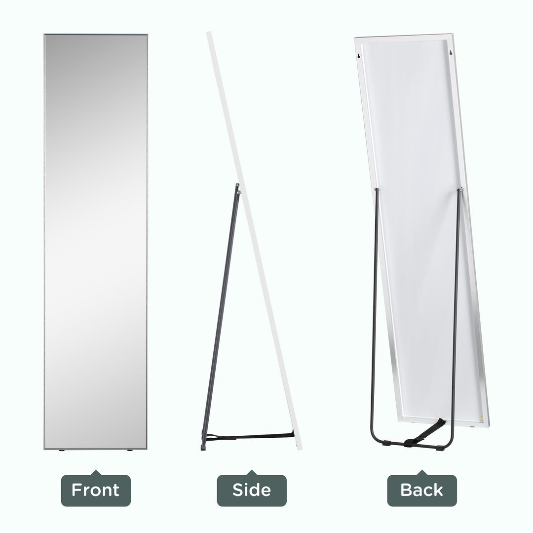 Full Length Mirror Wall-Mounted, 160 x 40 cm Freestanding Rectangle Dressing Mirror for Bedroom, Living Room, Silver Frame