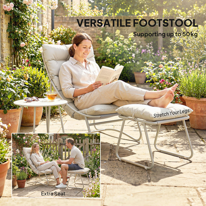 Bistro Set for Garden, 3 Piece Outdoor Table and Chair with Footstool 