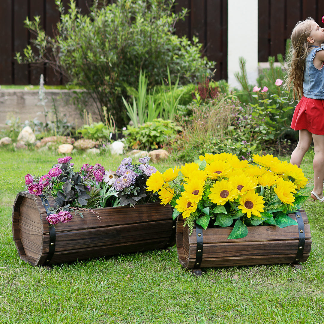 MCL 2PCs 56L Wooden Planter Box Flower Plant Pot Outdoor Flower Beds Plant Box with Solid Wood Carbonized Colour
