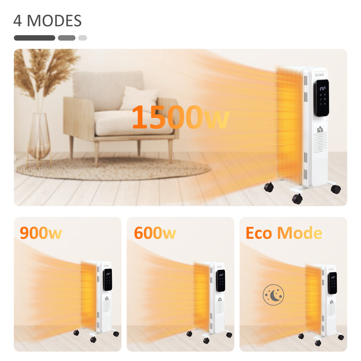 1500W Oil Filled Radiator, 7 Fin Portable Electric Heater with LED Display, 24H Timer, 3 Heat Settings, Adjustable Thermostat, Safety Cut off, Remote Control, White