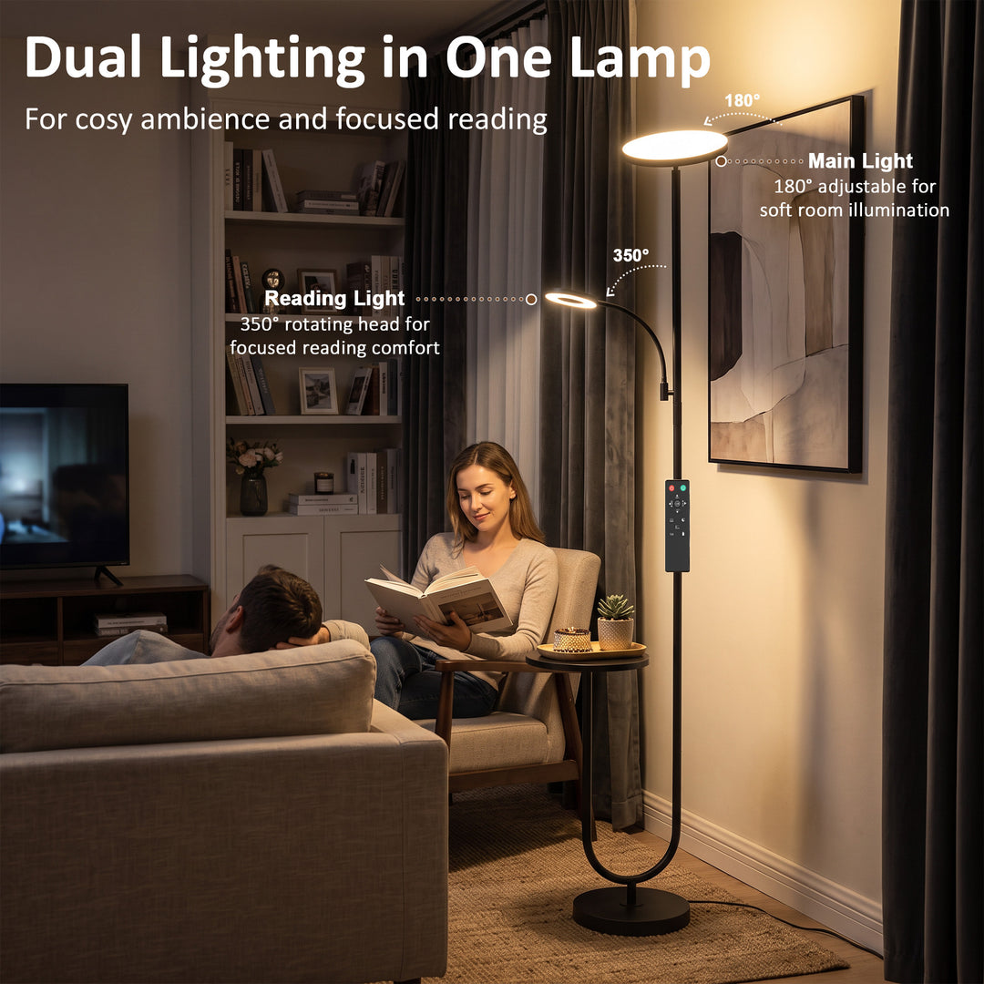 Uplighter Floor Lamp with Table and Reading Light, Dual Light - view 5