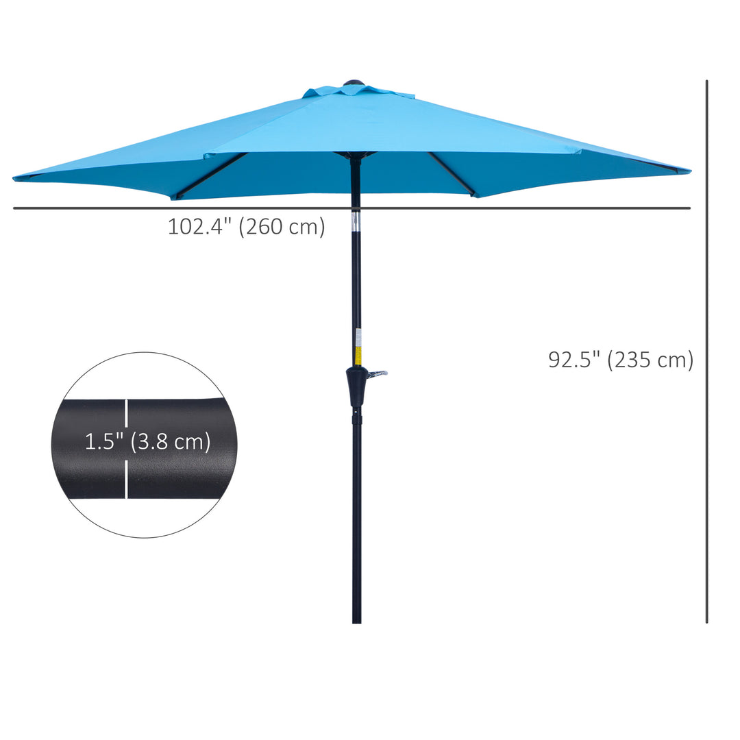 2.6M Garden Parasol Umbrella with Tilt and Crank, Outdoor Sun Parasol Sunshade Shelter with Aluminium Frame, Blue