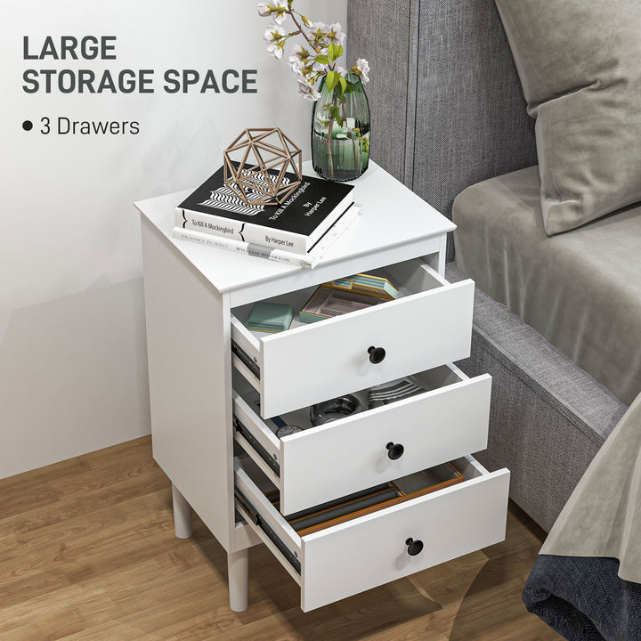 HOMCOM Bedside Table Set of 2, Modern Sofa Side Table with 3 Drawers, Nightstand for Bedroom, 40x30x64cm, White